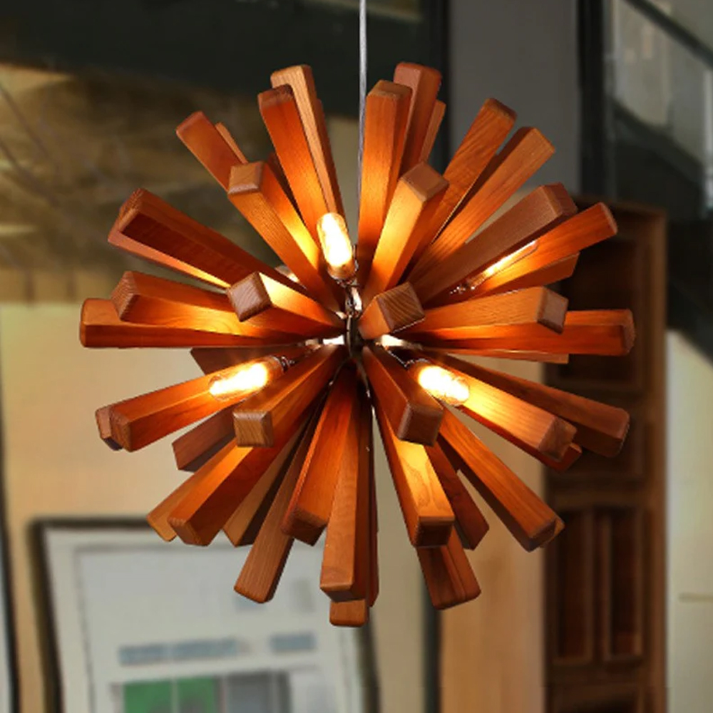 Nordic Dandelion-Shaped Wooden Chandelier For Kitchen Island