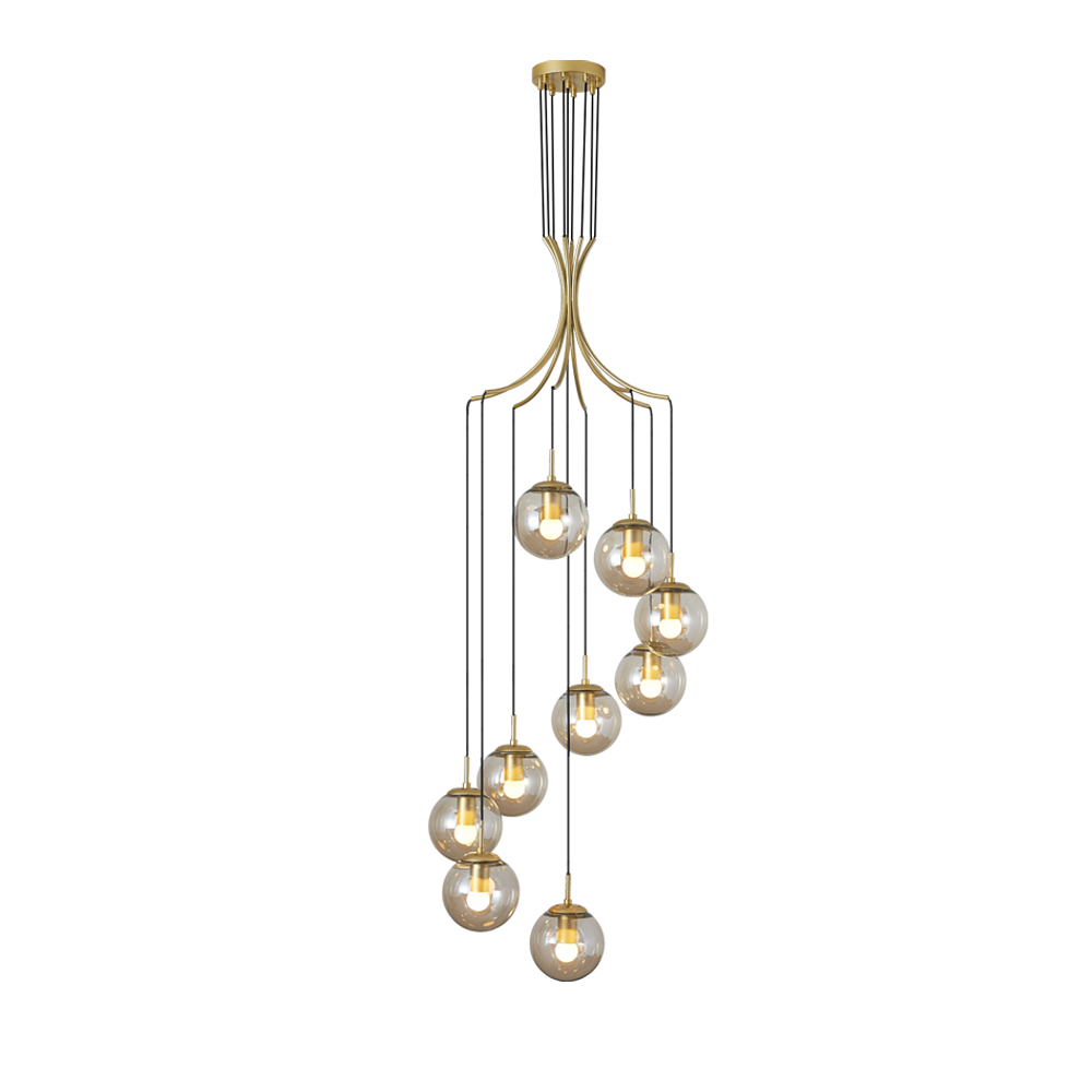 Loft Glass Chandelier Modern Bubble Brass Long Metal Pendant Light