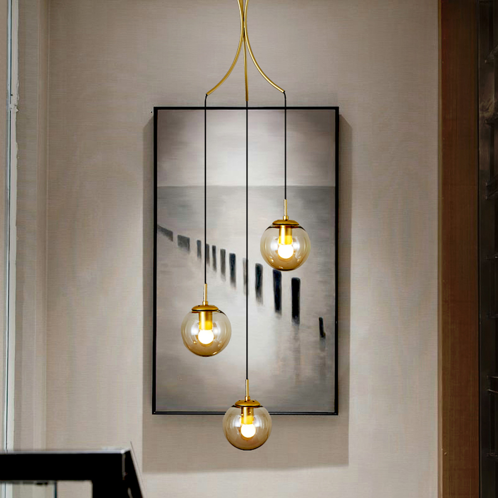 Loft Glass Chandelier Modern Bubble Brass Long Metal Pendant Light