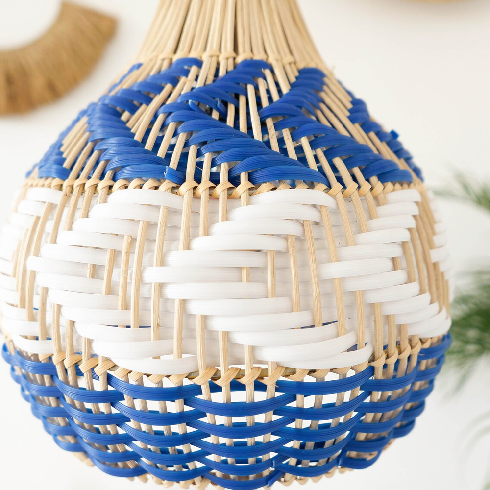 Boho Julia Woven Pendant Light Handmade Rattan Blue Lampshade