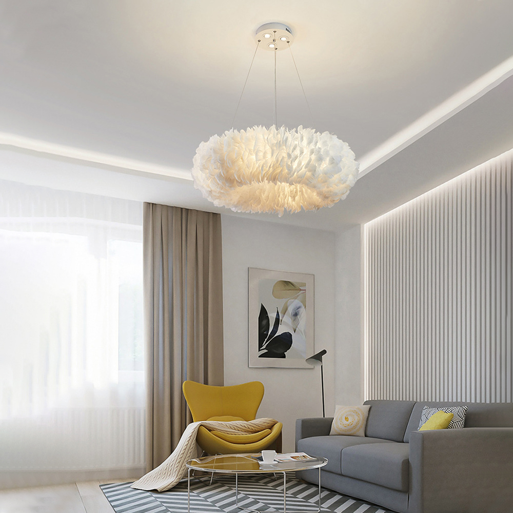 Home Decor Modern Feather Pendant Light Nordic Bedroom Chandelier