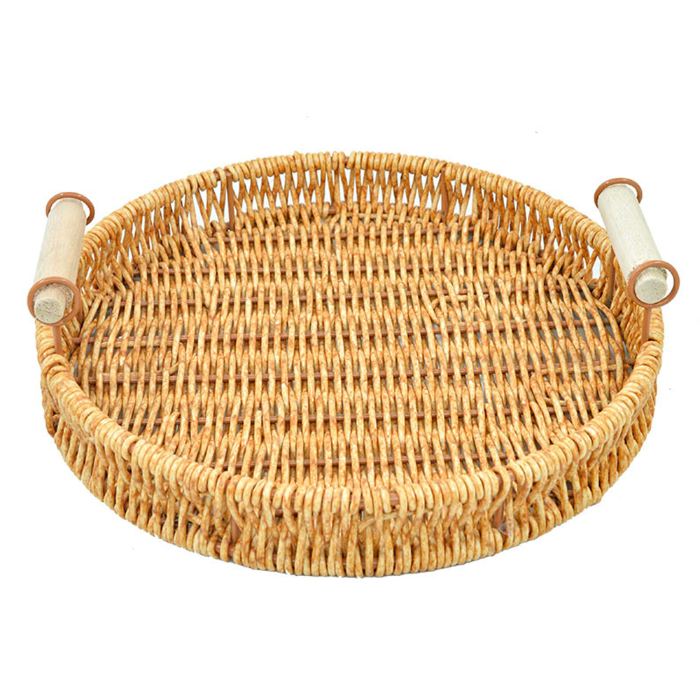 Rattan wicker handwoven dining serving tray platter with handles