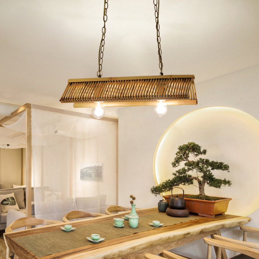 Japanese Zen B&B Decorative Bamboo Pendant Lamp Hardwired Ceiling Ligh