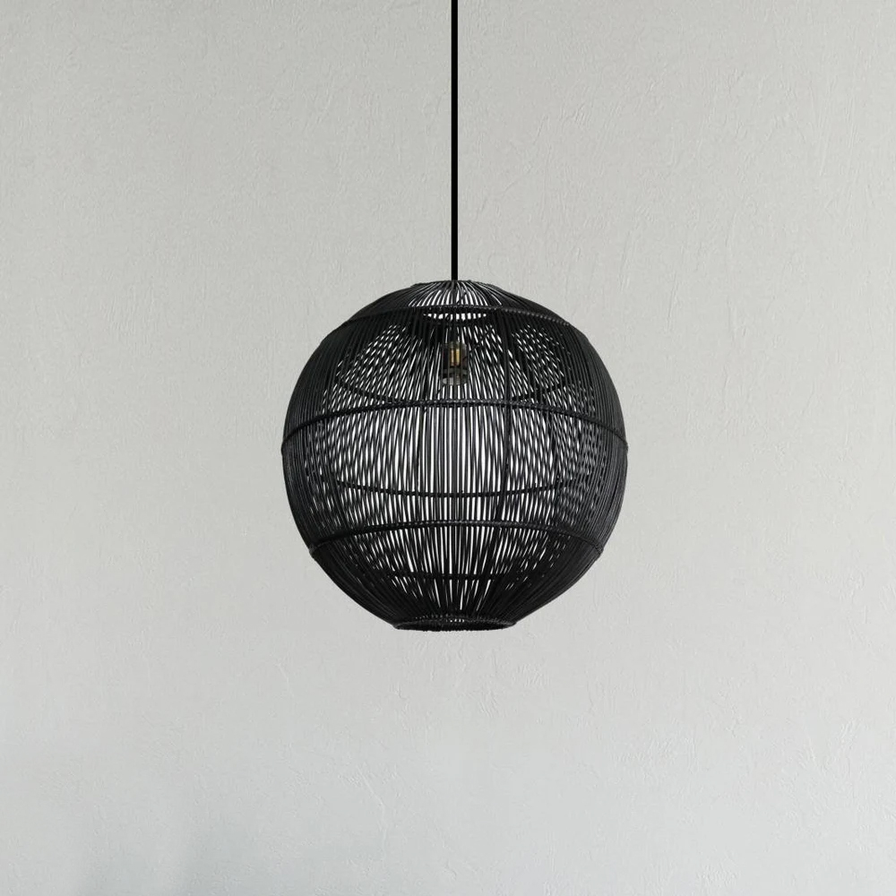 Abigail Woven Rattan Pendant Light Chic Black Ceiling Shade