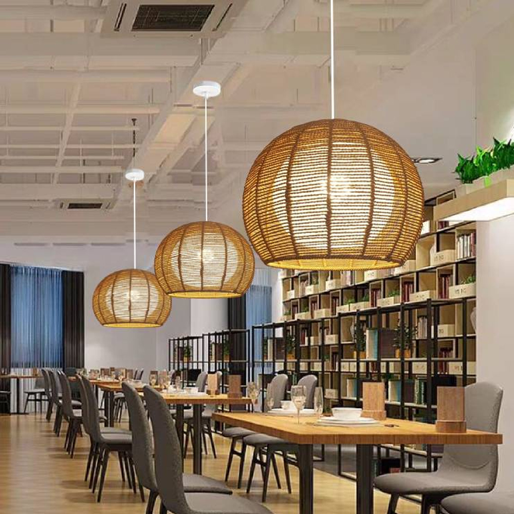 Nordic Hand-woven Rattan Pendant Light Balcony Tatami Hemp Rope Lamp
