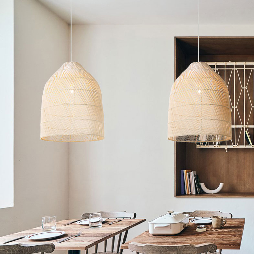 Bohemian Wicker Rattan Ceiling Light Rustic Rattan Pendant Lamp For Kitchen