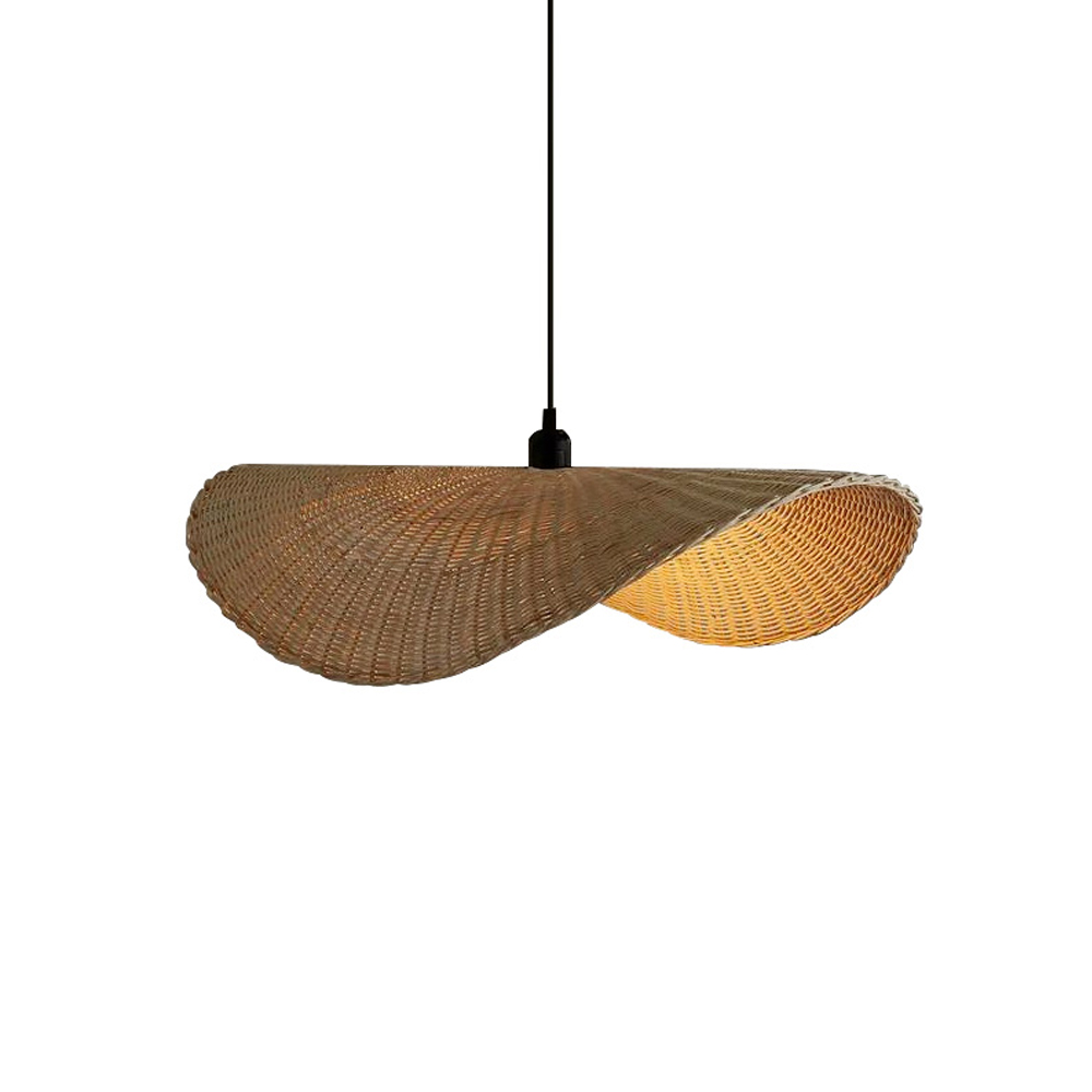 Japanese Rattan Light Pendant Wabi-sabi Retro Straw Hat Chandelier