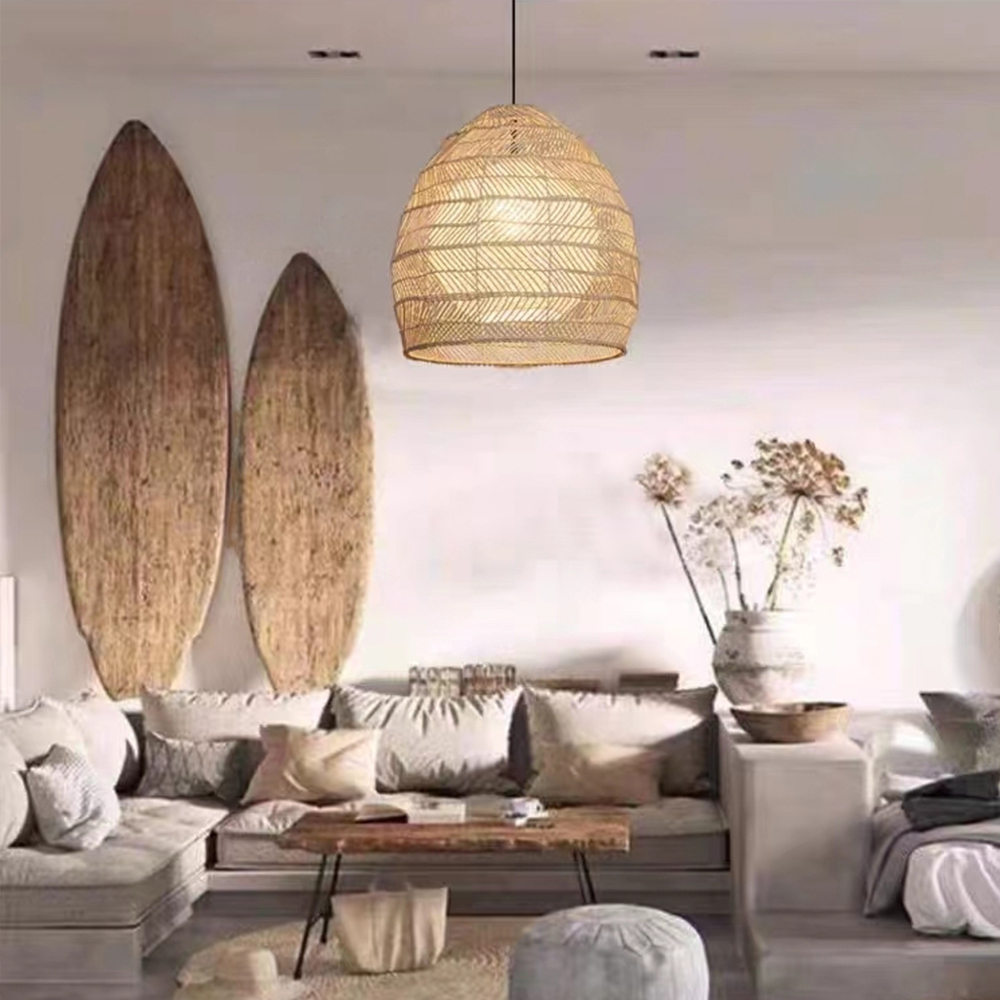 Natural Woven Wicker Rattan Chandelier Boho Basket Lighting Fixture