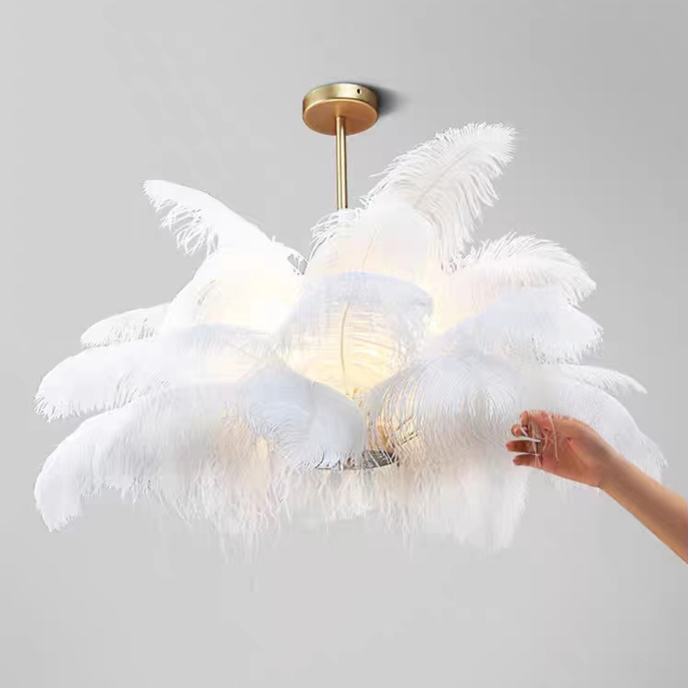 Nordic Living Room Feather Chandelier Modern Princess Bedroom Pendant Ceiling Light Fixtures