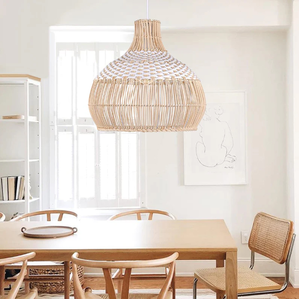 White Rattan Pendant Light Woven Rattan Lampshade
