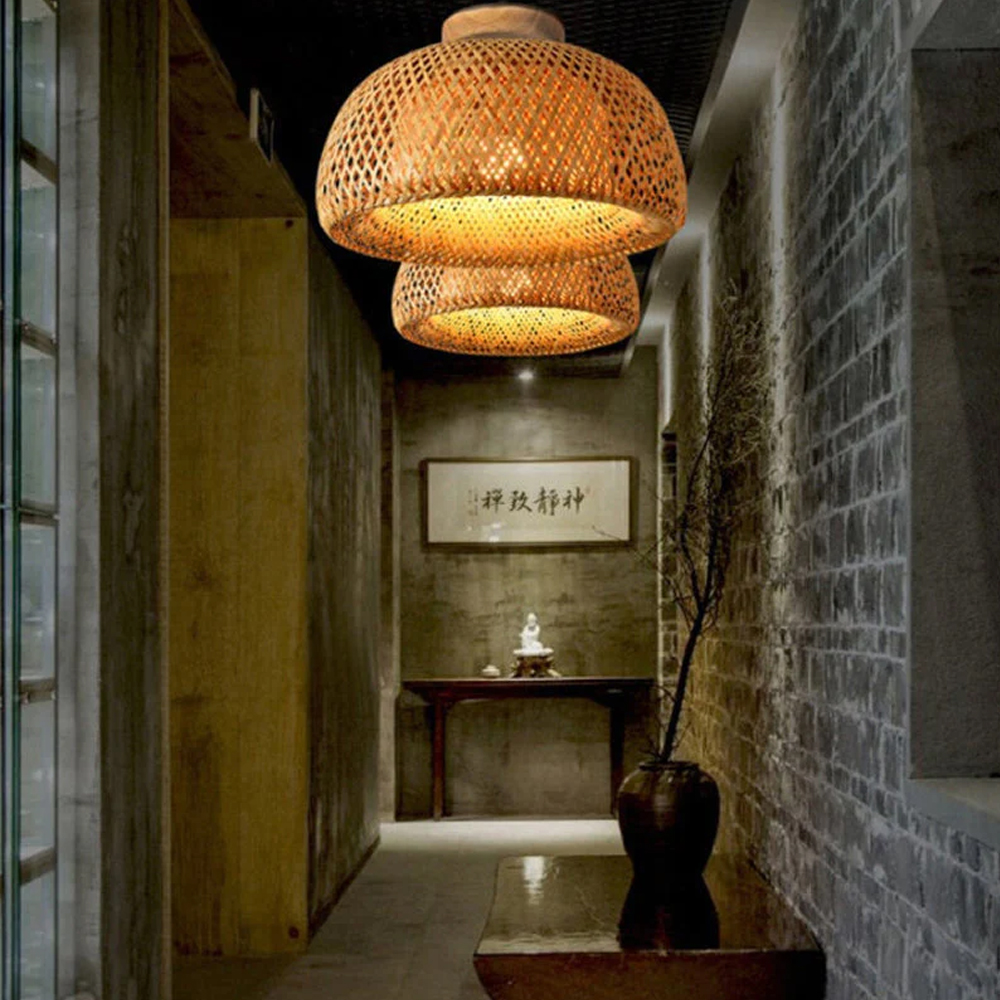 Handwoven Bamboo Ceiling Light Shade Flush Mount Lamp