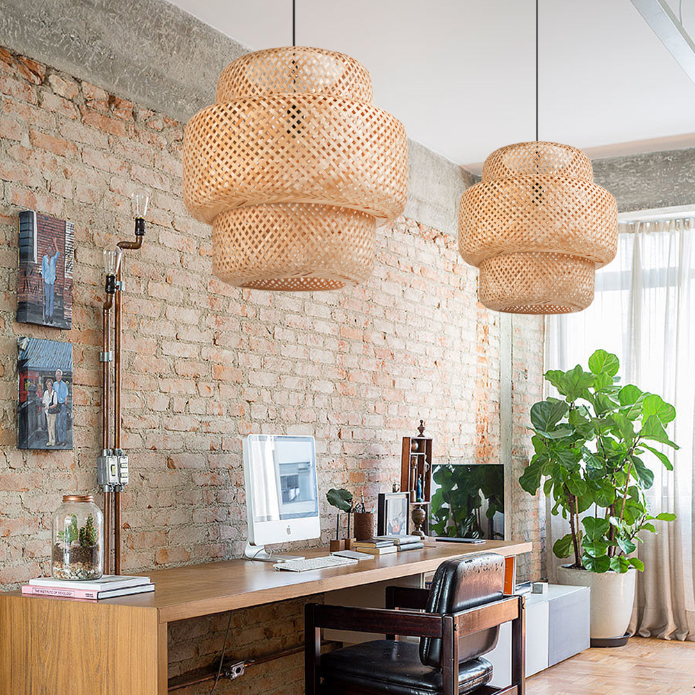 Boho Braided Chandelier Rattan Bamboo Pendant Lamp Shade