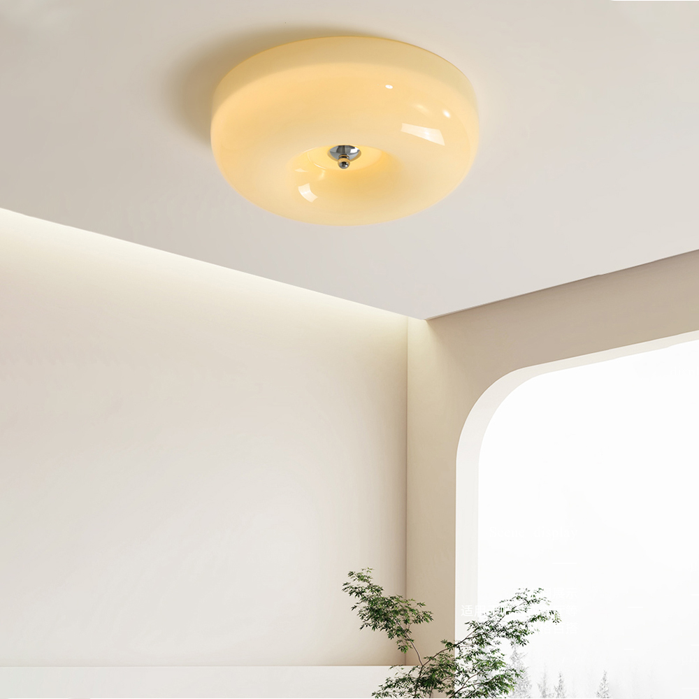 Living Room Cream Round Ceiling Lamp Bauhaus Milky Glass Lighting