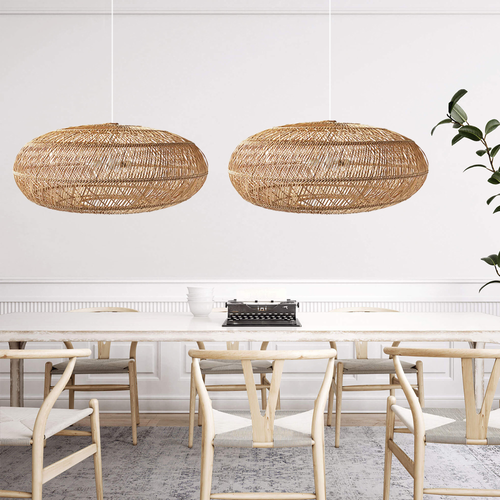 Hand-Woven Rattan Pendant Light Shade Dining Room Hanging Lamp
