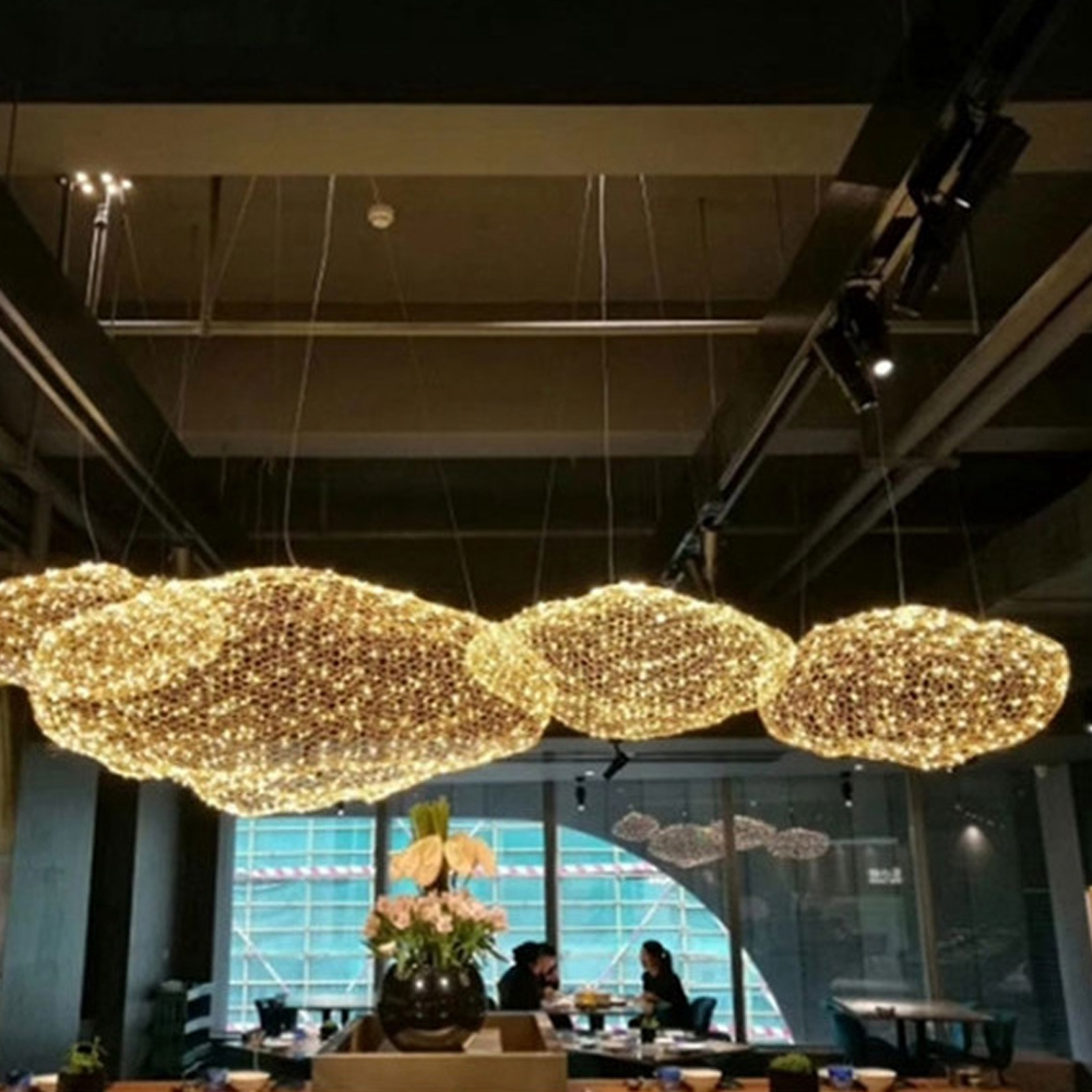 Nordic Chandelier Creative Cloud Pendant Light Gypsophila Metal Mesh Cloud Lamp