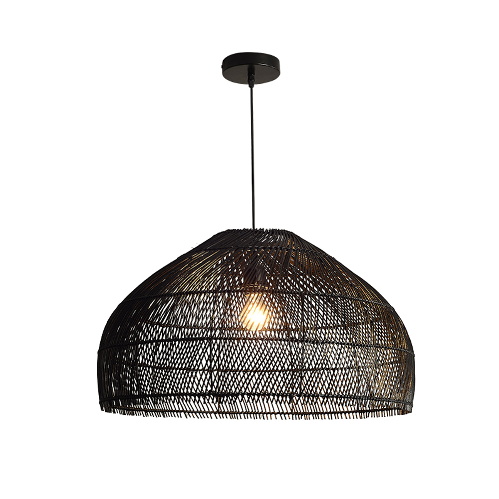 Japanese Log Style Black Bamboo Weaving Chandelier Dining Room Living Room Lamp