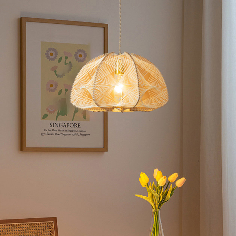 French Vintage Rope Pendant Light Fixture Living Room Wooden Chandelier
