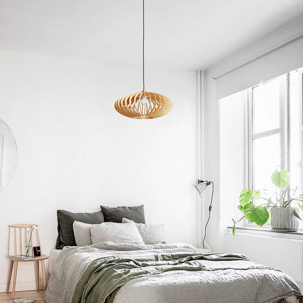 Nordic Hand-Woven Wood Chandelier Birdcage Lamp Japanese Creative Wood Pendant Lighting Fixture