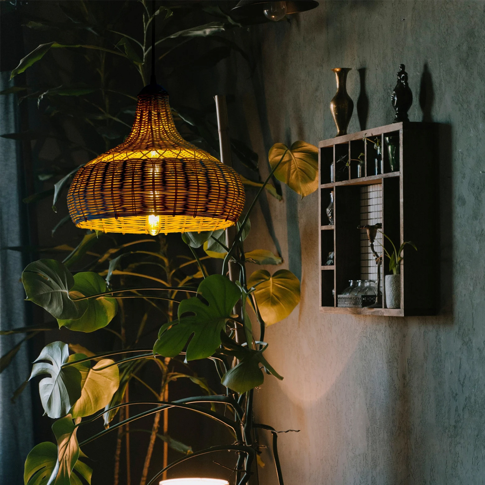 Retro Woven Rattan Wicker Lamp Shade Decorative Chandelier