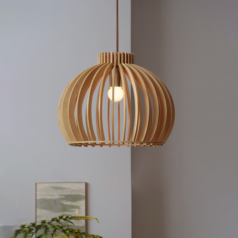 Nordic Hand-Woven Wood Chandelier Birdcage Lamp Japanese Creative Wood Pendant Lighting Fixture