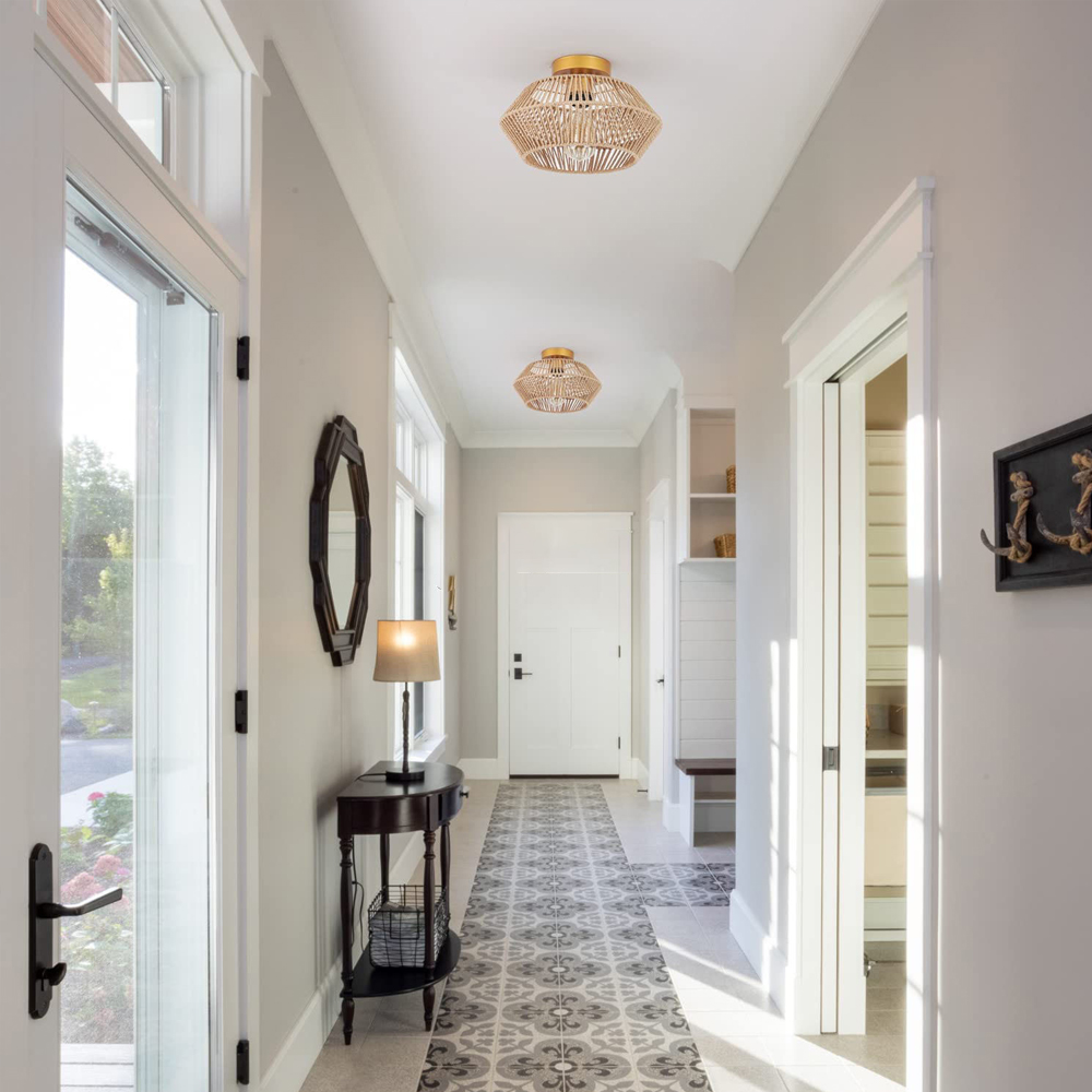 Irregular Flush Mount Ceiling Light Hallway Wicker Rope Light Fixture