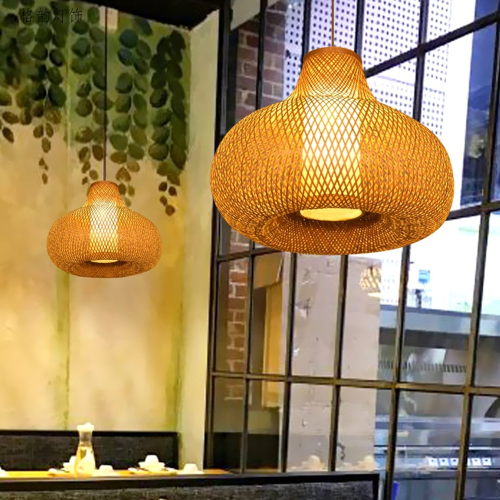 Home Decor Gourd Bamboo Chandelier Natural Basketweave Pendant Light