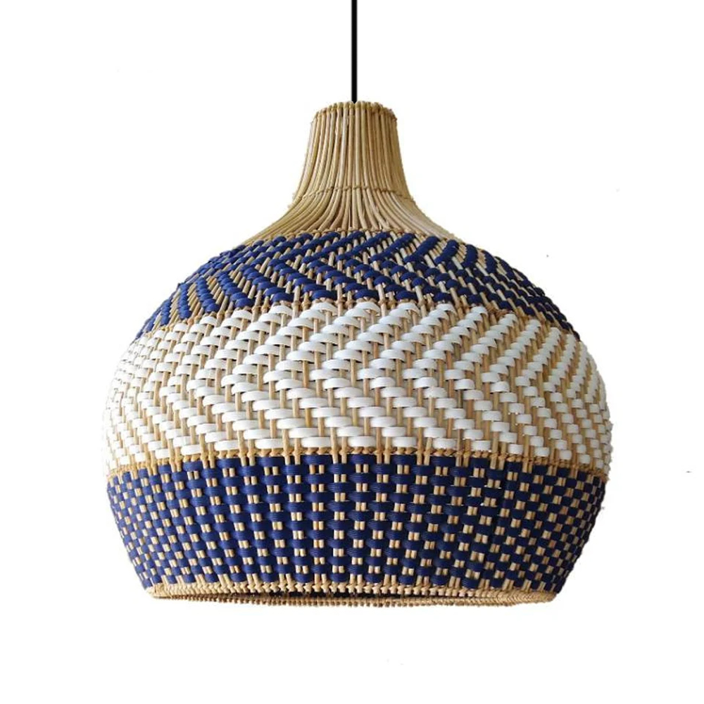 Hand Woven Blue Rattan Pendant Chandelier