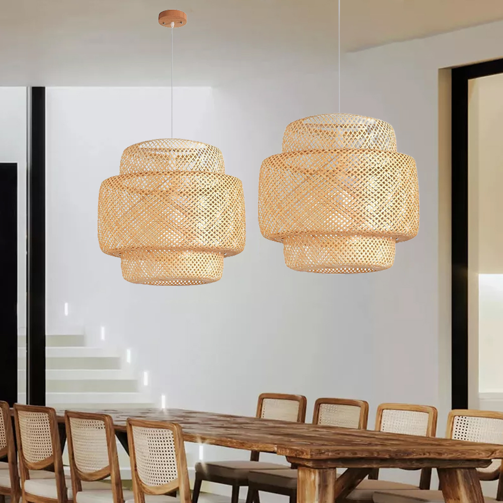 Natural Bamboo Lampshade Home Decor Vintage Braided Chandelier
