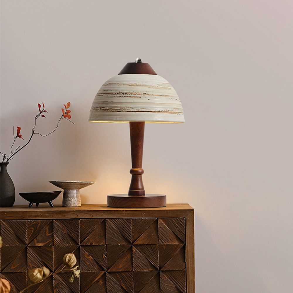 Japanese Retro Ceramic Wood Table Lamp Log Style Bedroom Bedside Lamp