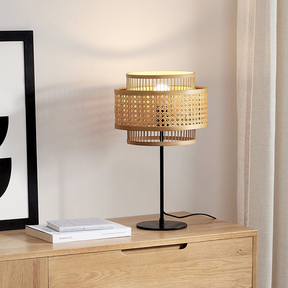 Nordic Tiered Design Floor Lamp Retro Living Room Rattan Table Lamp