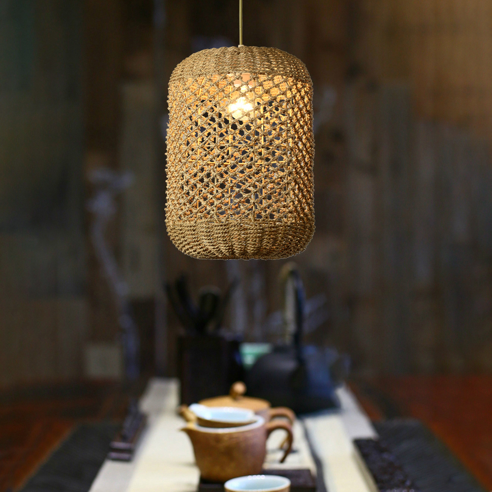 Hand-woven Hollow Rattan Pendant Light Vintage Small Chandelier For Dining Room