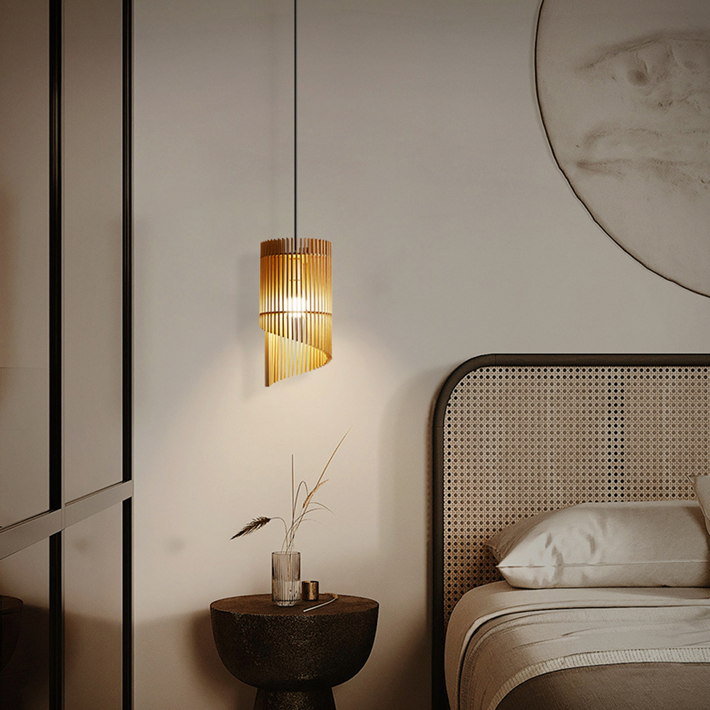 Wabi-sabi Wooden Chandelier Homestay Bedroom Bedside Small Pendant Lamp