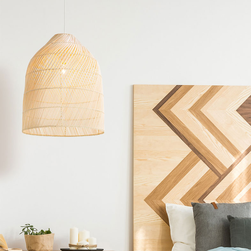 Bohemian Wicker Rattan Ceiling Light Rustic Rattan Pendant Lamp For Kitchen