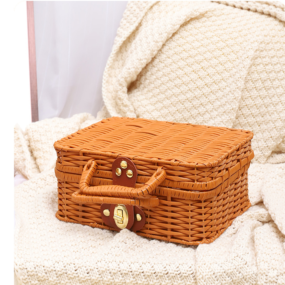 Woven Reinforced Rattan Box Gift Retro Packaging Cosmetic Organizer Storage Box