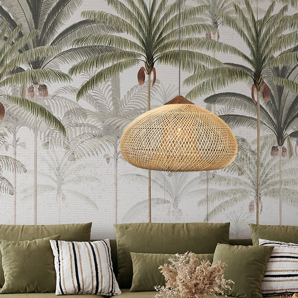 Wabi Sabi Style Retro Dining Room Chandelier Rattan Zen Pendant Light