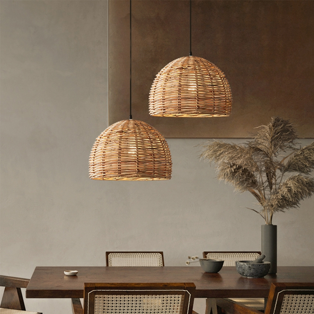 Vintage Rattan Chandelier Wabi Sabi Table Lamp Home Living Room Pendant Light