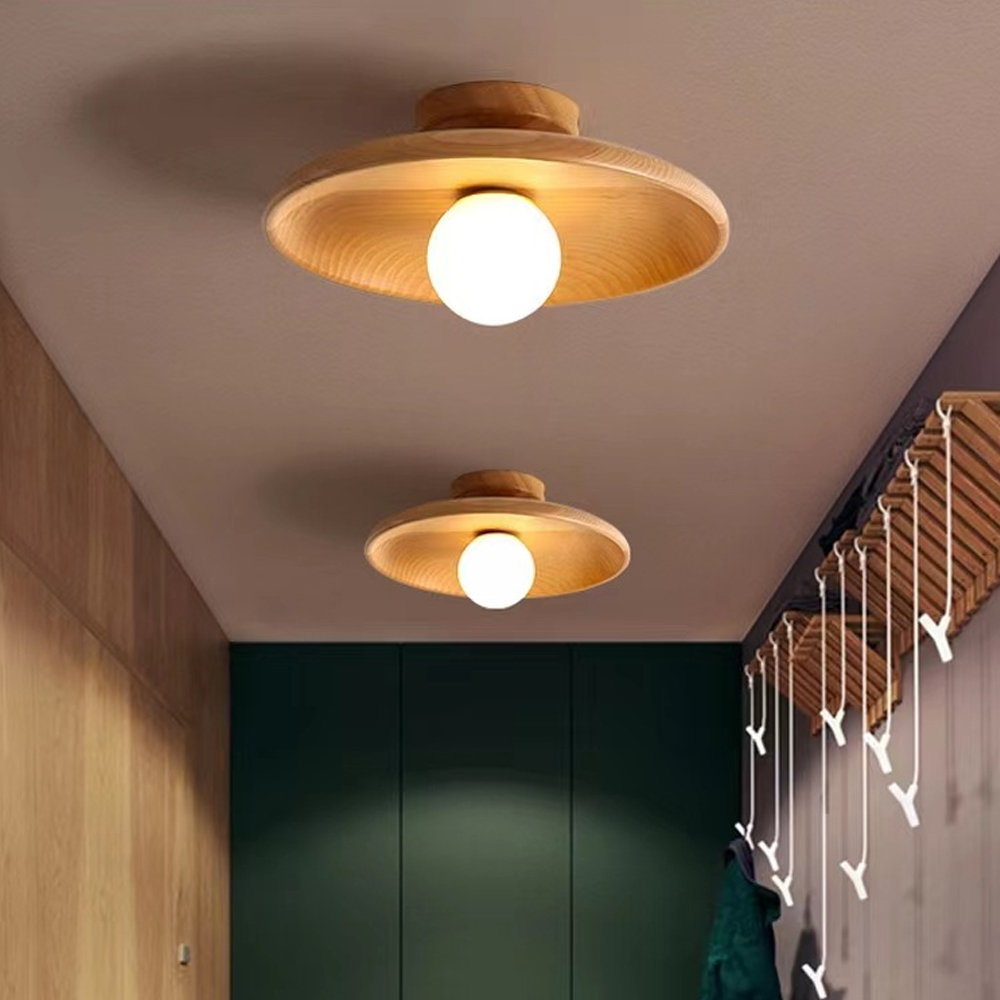 Japanese-style Aisle Small Lamp Flush Mount Solid Wooden Ceiling Light For Dining Room
