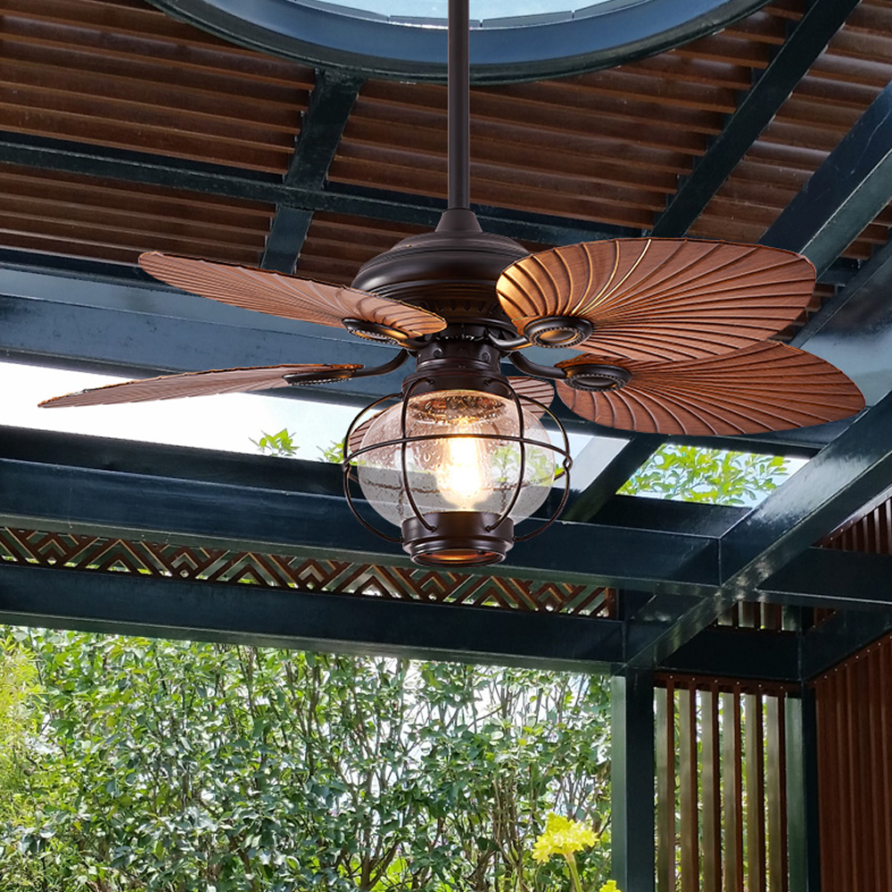 Outdoor Gazebo Ceiling Fan Lamp Retro Balcony Garden Fan Chandelier