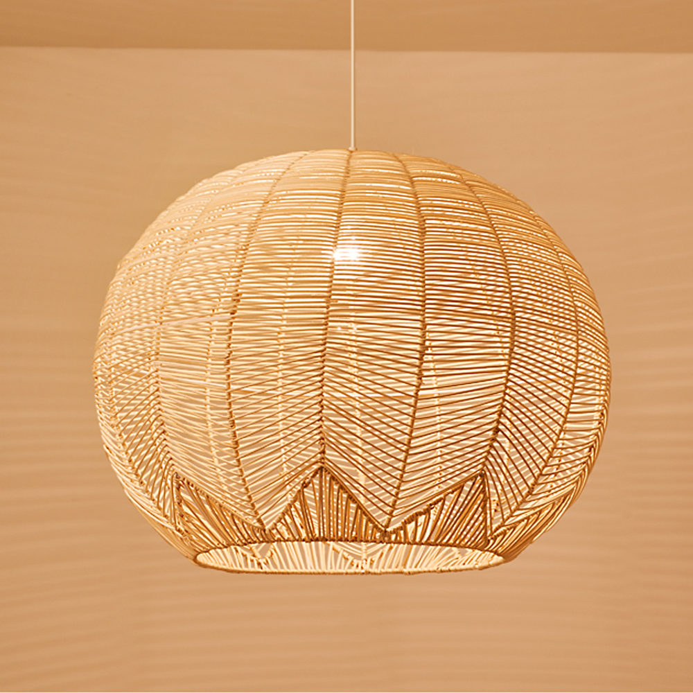 Japanese Bamboo Rattan Pendant Light Wabi-sabi Hand Woven Lampshade