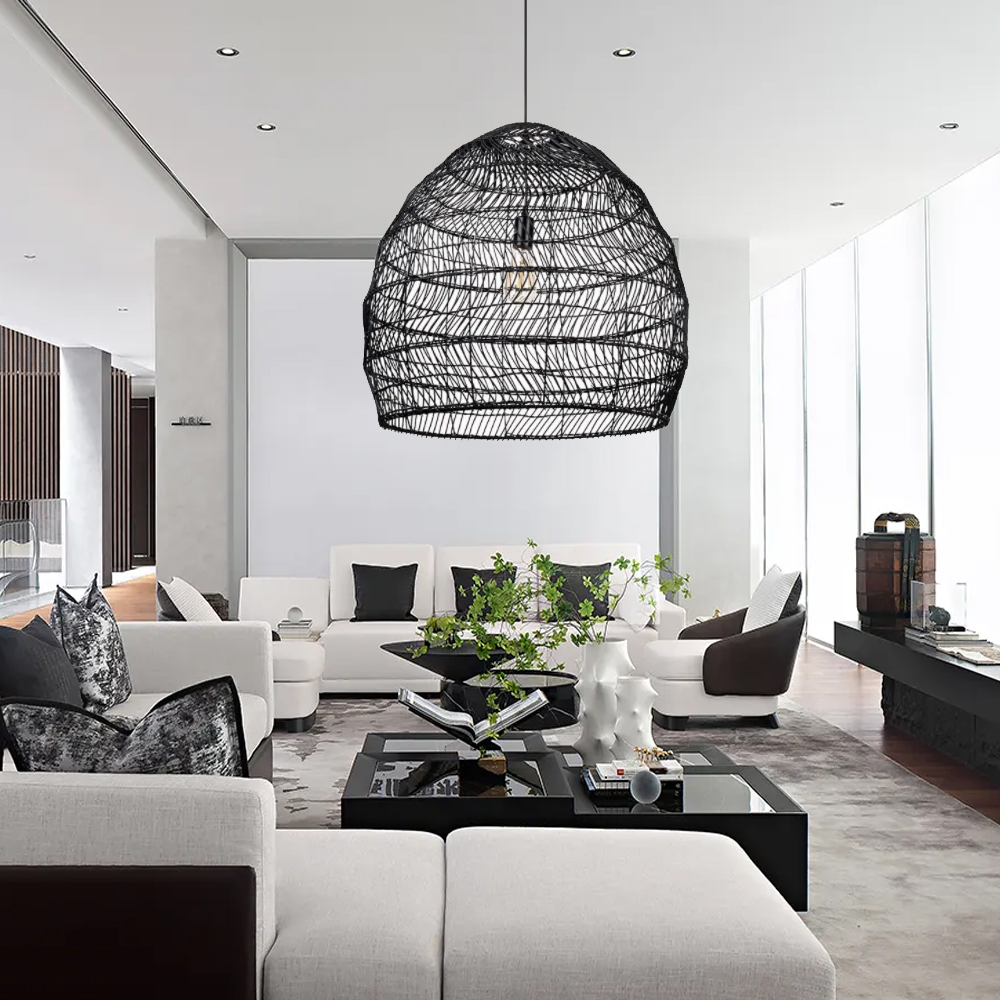 Natural Basket Rattan Woven Pendant Light Boho Design Hanging Lamp