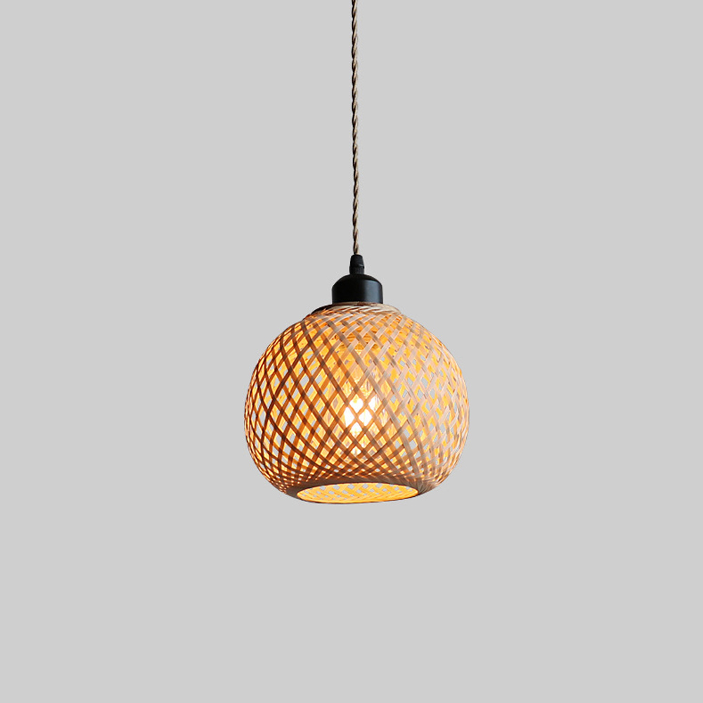 Handmade Kitchen Island Bamboo Pendant Light Minimal Woven Hanging Lamp