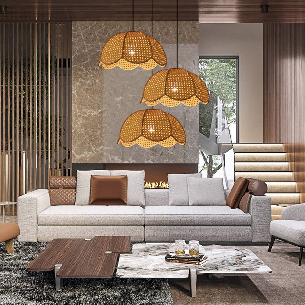 Wabi Sabi Rattan Chandelier Art Living Room Bar Rattan Pendant Light