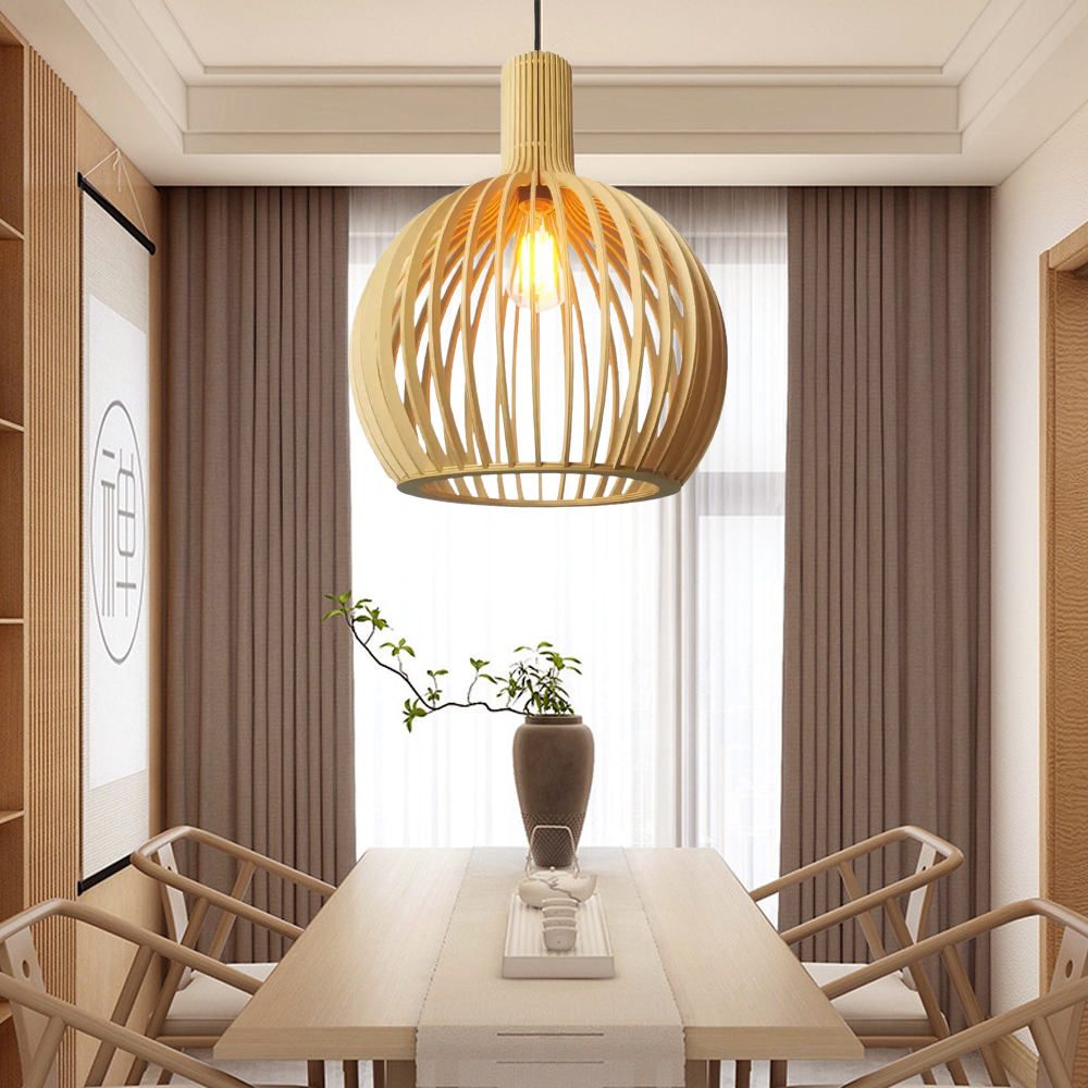 Dining Room Wooden Birdcage Pendant Light Fixtures