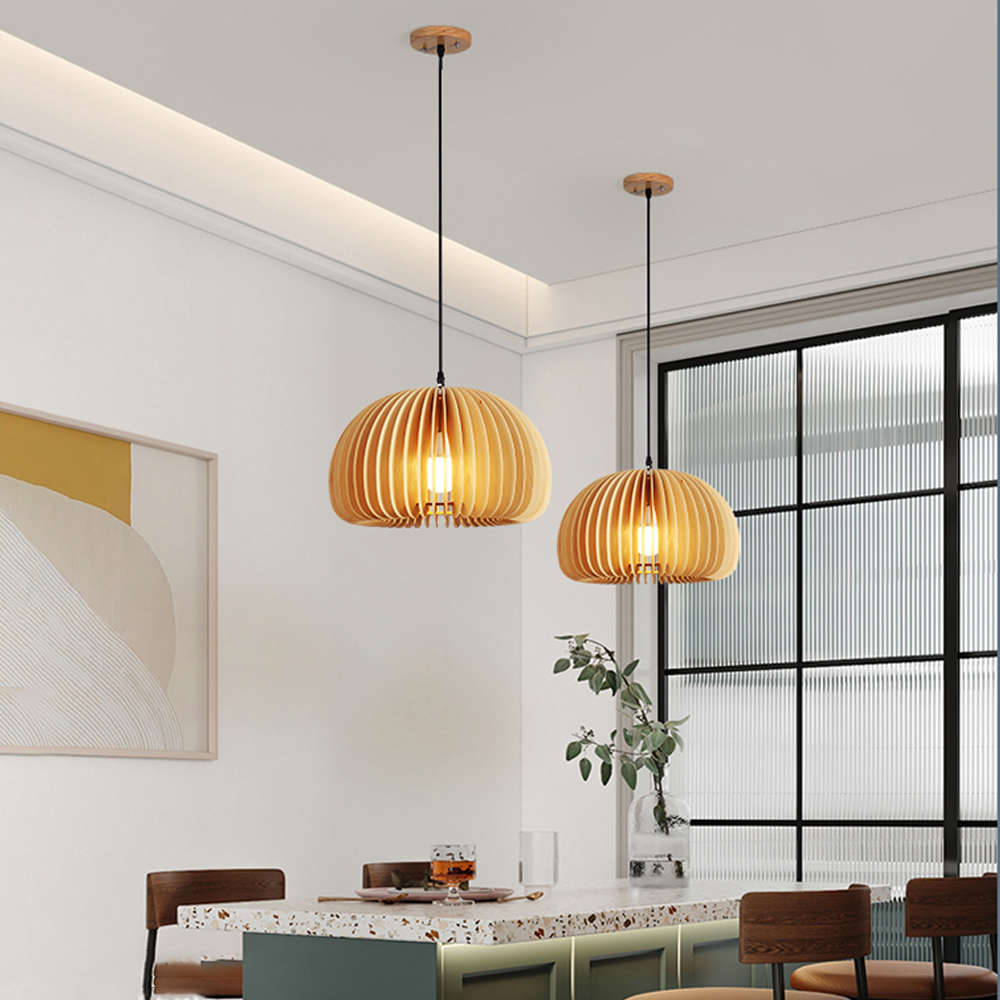 Japanese Pumpkin Wooden Pendant Light For Living Room