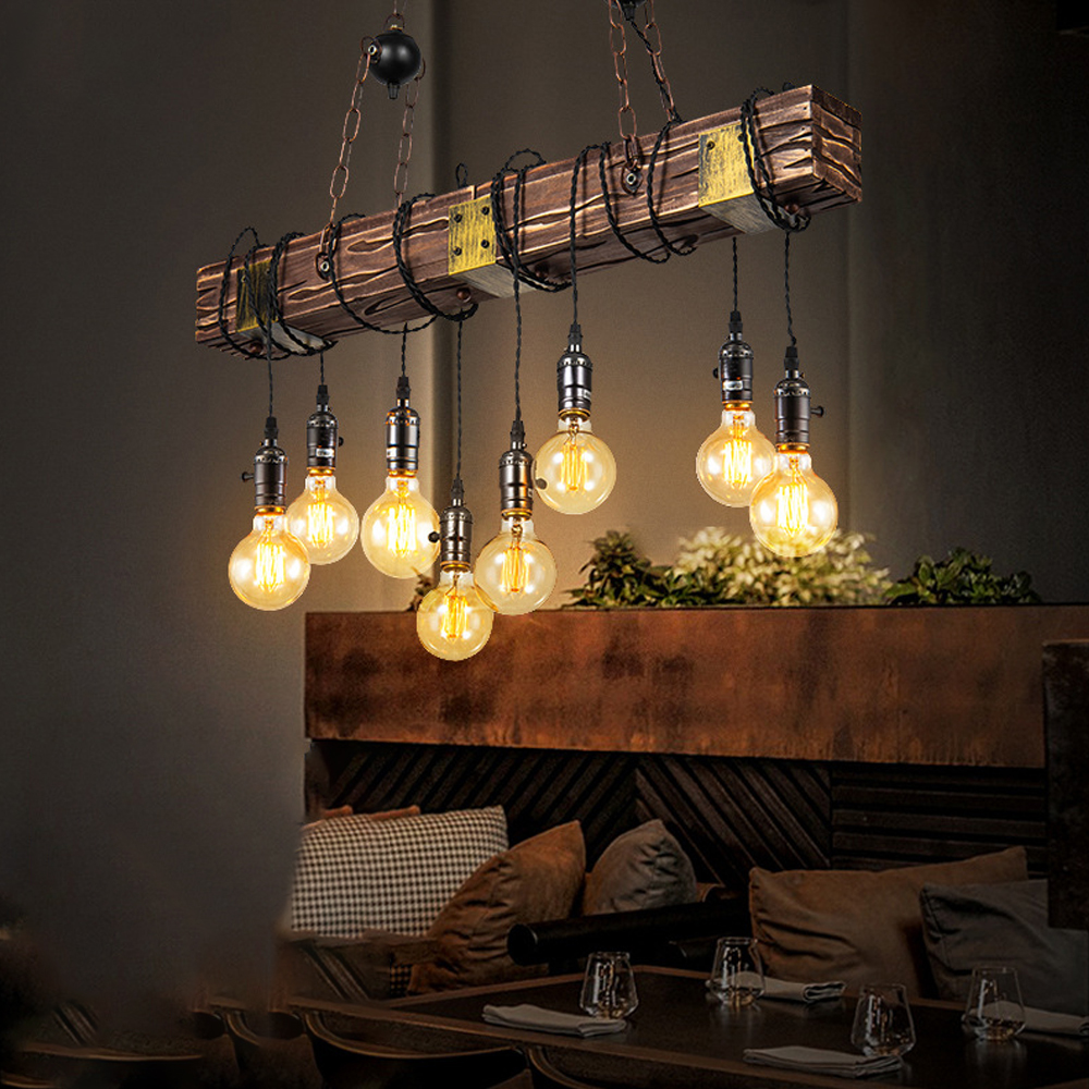 American Retro Industrial Wood Pendant Light Restaurant's Chandelier