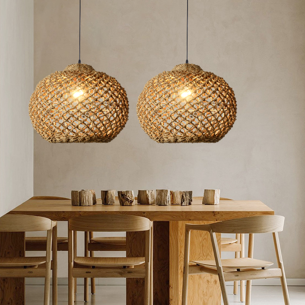 Rustic Rattan Pendant Lights Wabi-sabi Dining Room Chandelier