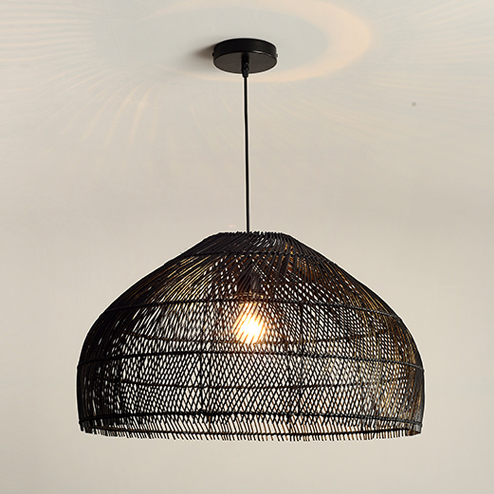 Japanese Log Style Black Bamboo Weaving Chandelier Dining Room Living Room Lamp