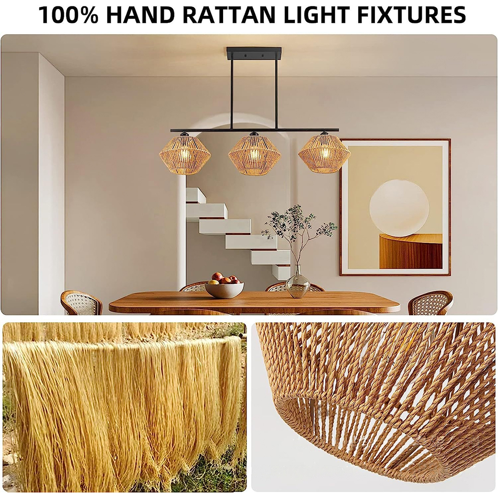 Southeast Asian Creative 3-head Rattan Pendant Lights For Dining Room