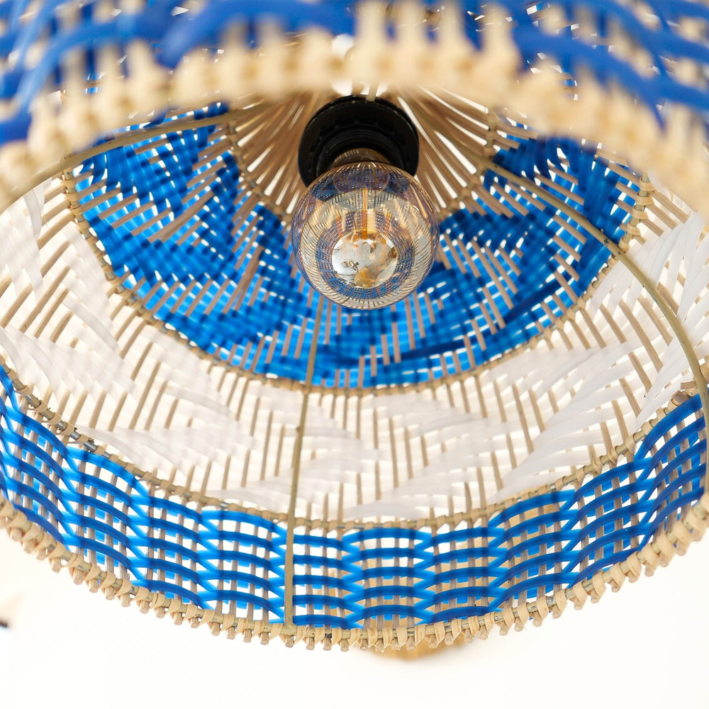 Boho Julia Woven Pendant Light Handmade Rattan Blue Lampshade