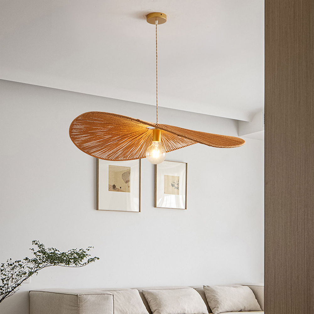 Nordic Modern Chandelier Minimalist Living Room Creative Atmosphere Art Straw Hat Rope Pendant Light